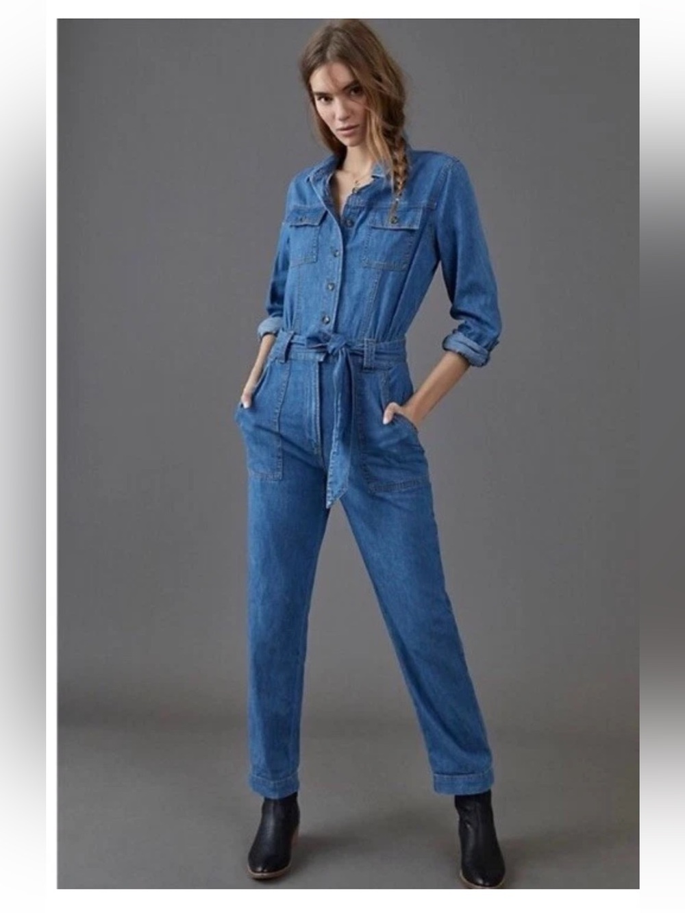 Anthropologie Pilcro Relaxed Denim Utility Jumpsuit Coverall 100% Cotton Small